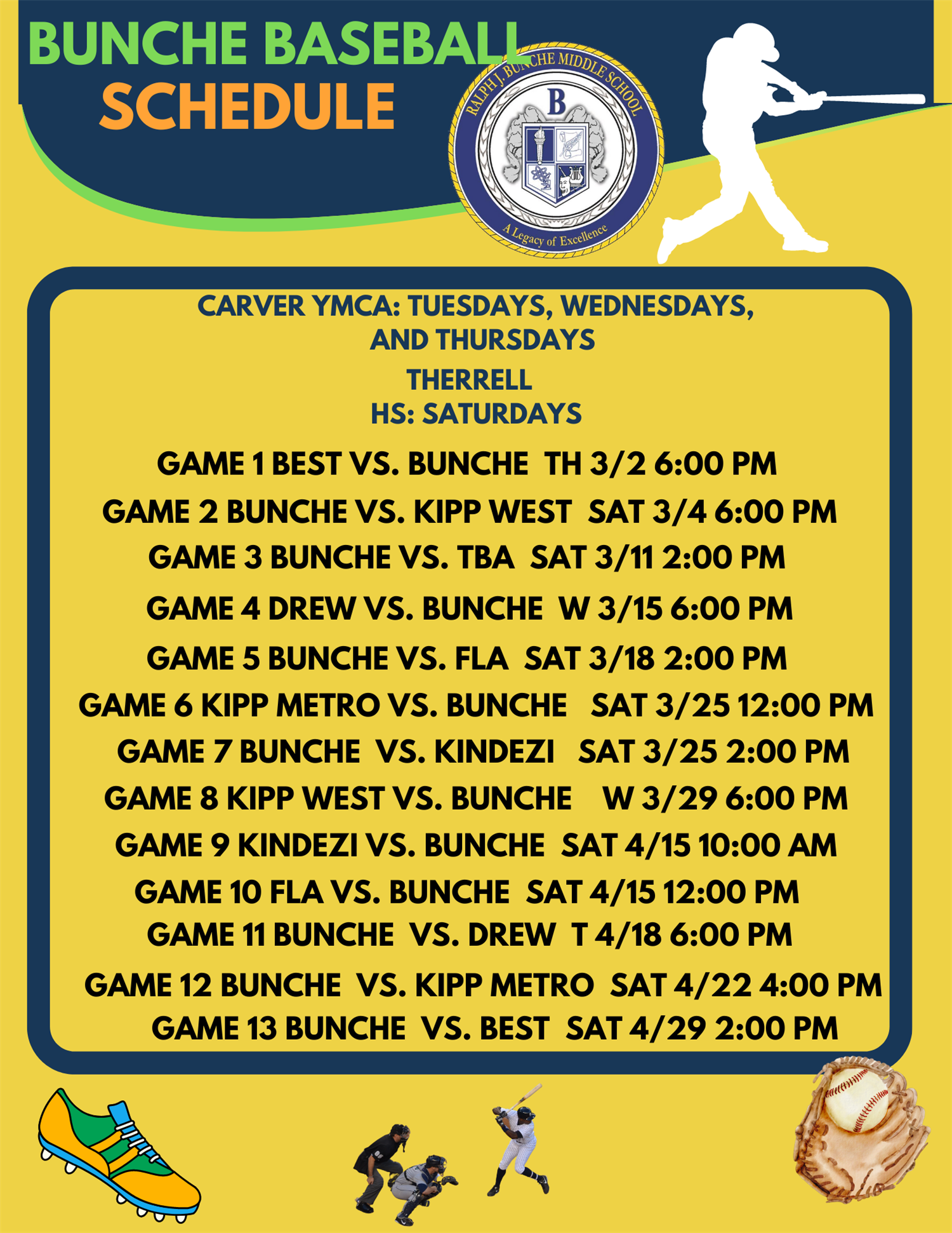 BUNCHE BASEBALL SCHEDULE 